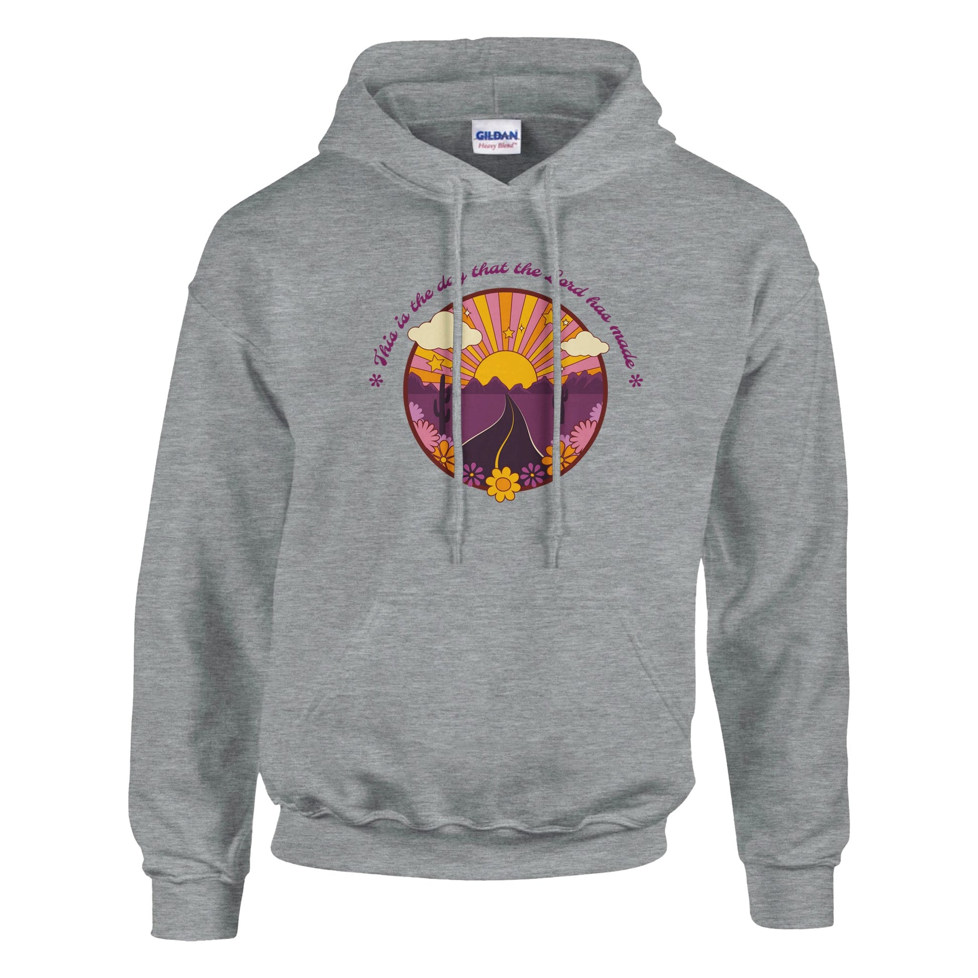 this is the day the lord has made with colorful desert road sunset design classic unisex pullover hoodie gildan® 18500 Mom Dad Diva Family Threads