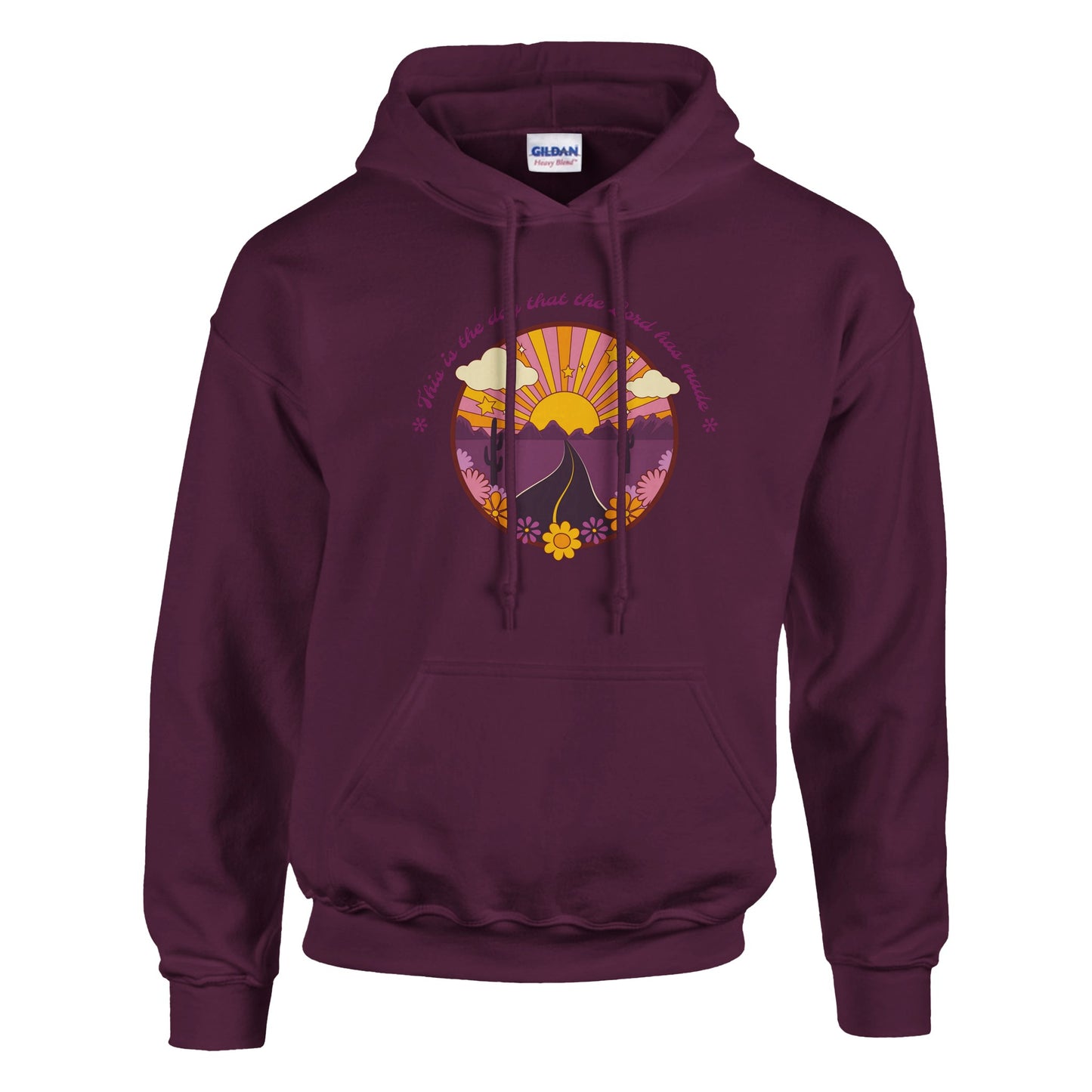 this is the day the lord has made with colorful desert road sunset design classic unisex pullover hoodie gildan® 18500 Mom Dad Diva Family Threads