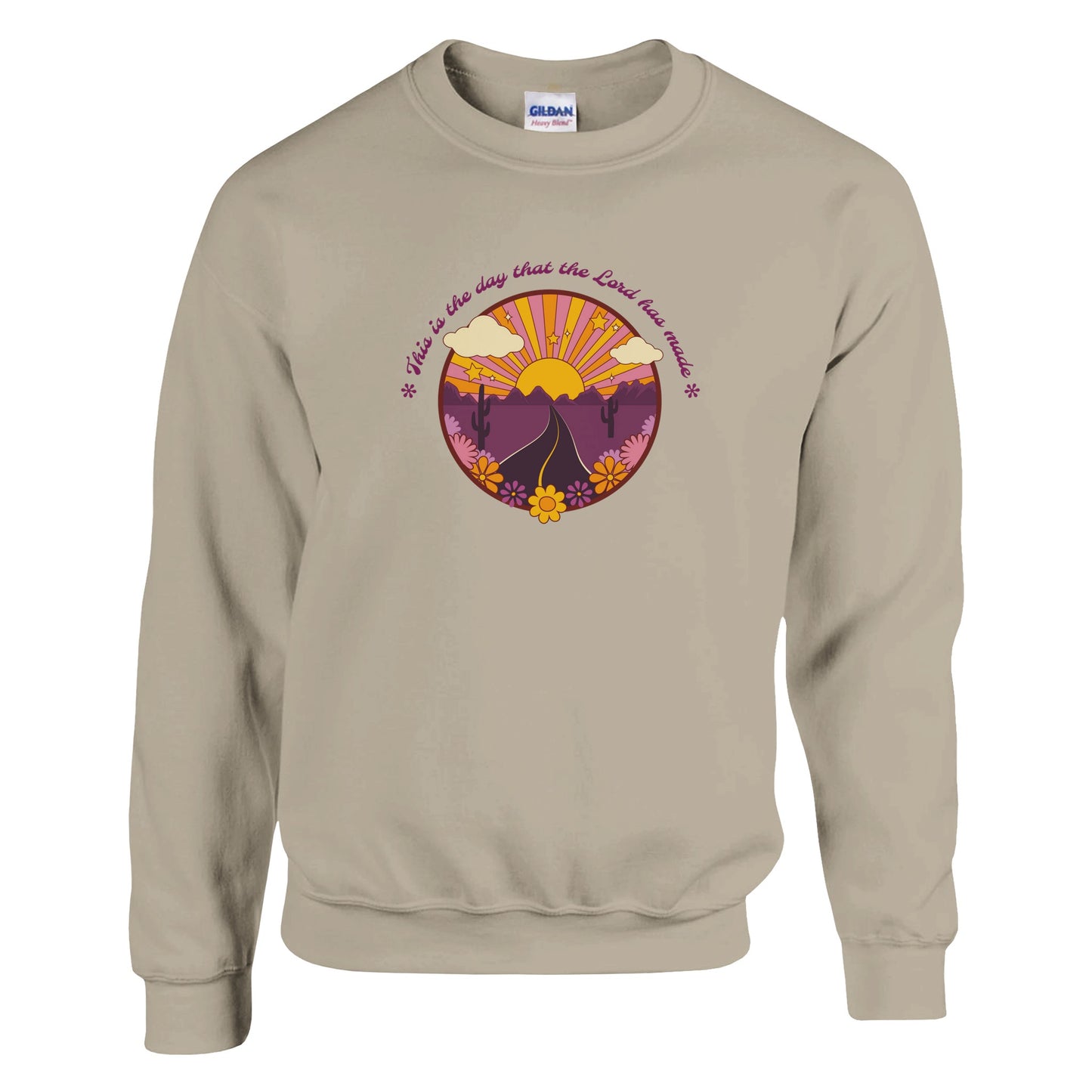 this is the day the lord has made with colorful desert road sunset design classic unisex crewneck sweatshirt gildan® 18000 Mom Dad Diva Family Threads