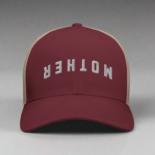 upside down backwards hat Mother mom gift dark red