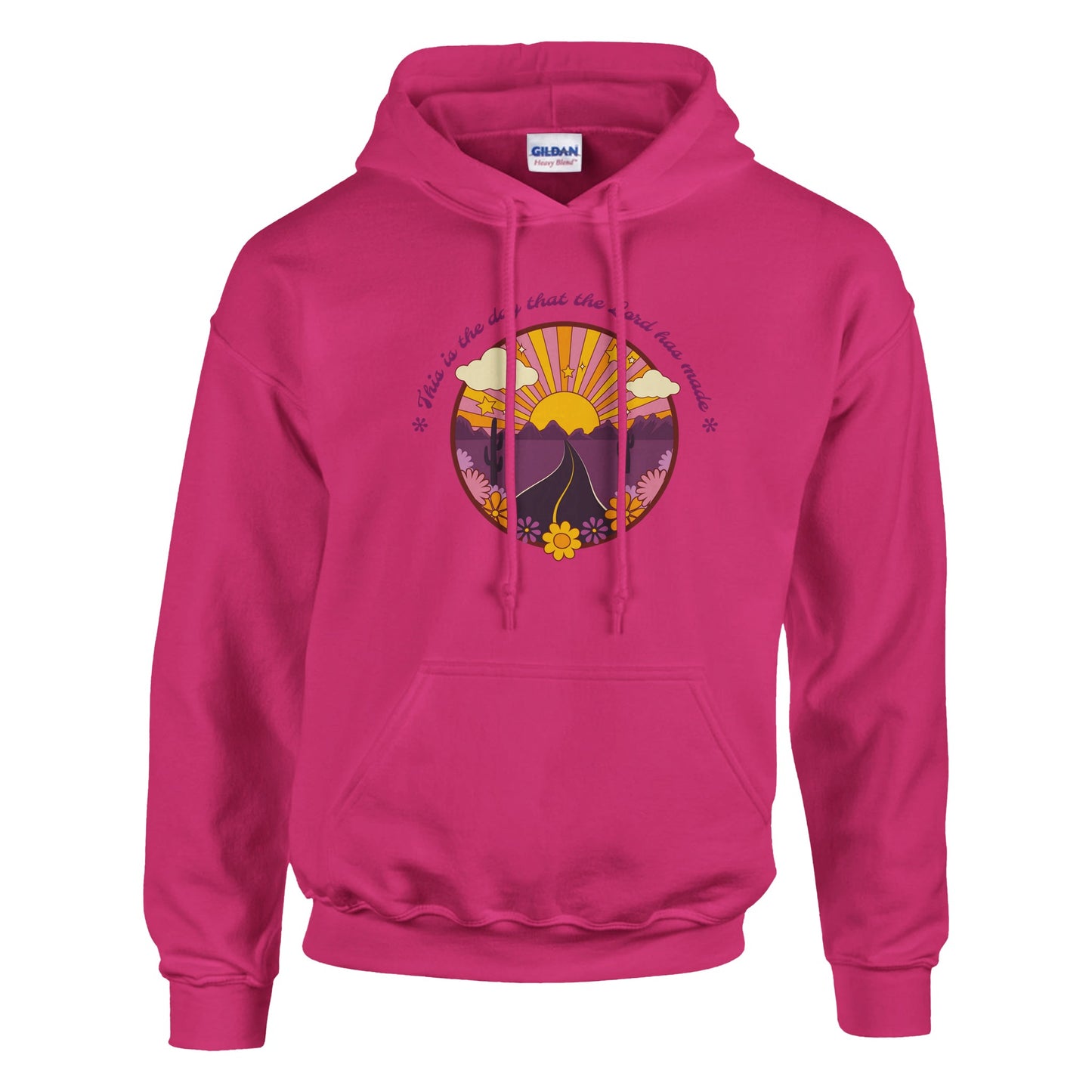 this is the day the lord has made with colorful desert road sunset design classic unisex pullover hoodie gildan® 18500 Mom Dad Diva Family Threads