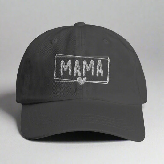 Cotton Twill Dad Cap – MAMA Text with Cute Heart Design - Diva Family Threads