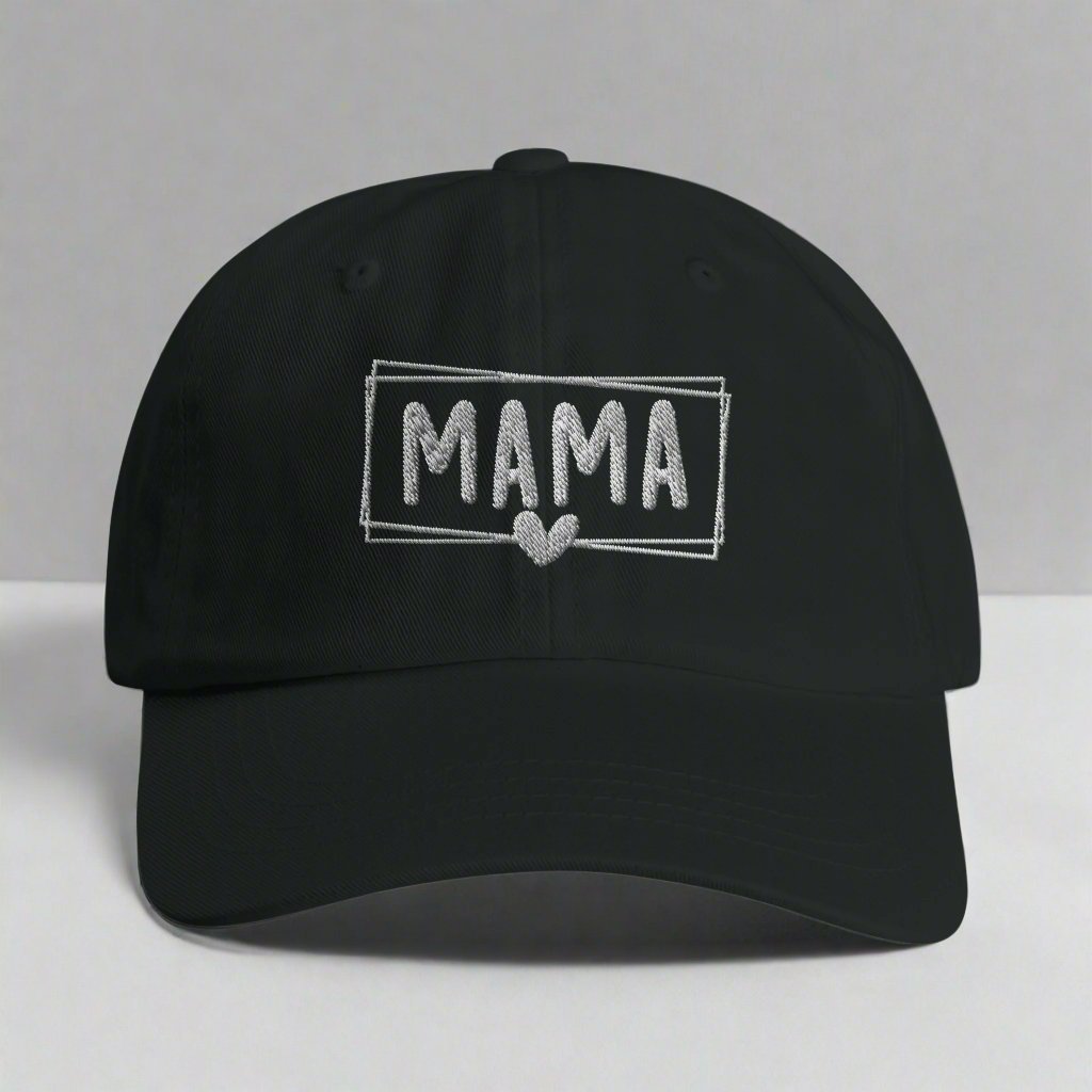 Cotton Twill Dad Cap – MAMA Text with Cute Heart Design - Diva Family Threads