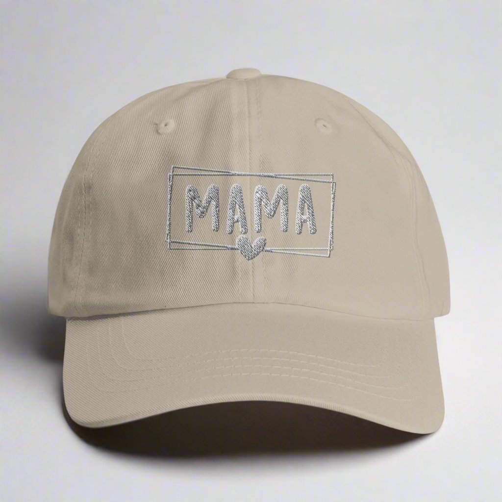 Cotton Twill Dad Cap – MAMA Text with Cute Heart Design - Diva Family Threads