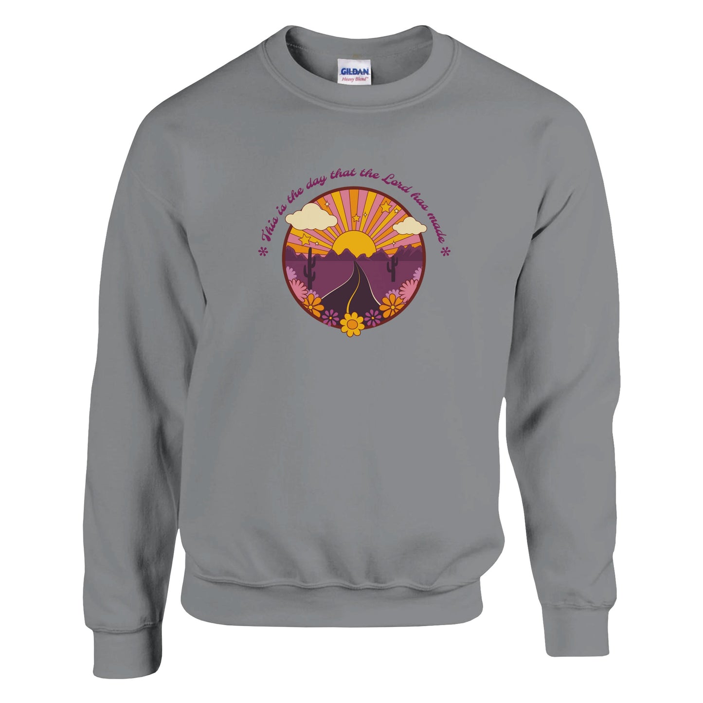 this is the day the lord has made with colorful desert road sunset design classic unisex crewneck sweatshirt gildan® 18000 Mom Dad Diva Family Threads