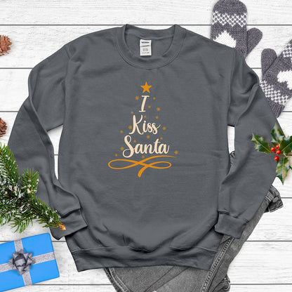 "I Kiss Santa" Christmas Sweatshirt with Tree Graphic - Diva Family Threads