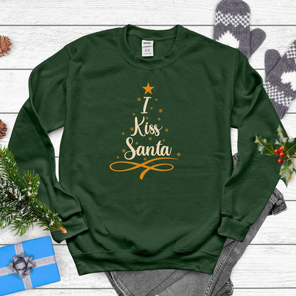 "I Kiss Santa" Christmas Sweatshirt with Tree Graphic - Diva Family Threads