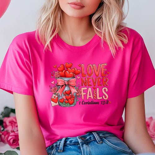 Love Never Fails Valentine's Day T-Shirt - Diva Family Threads